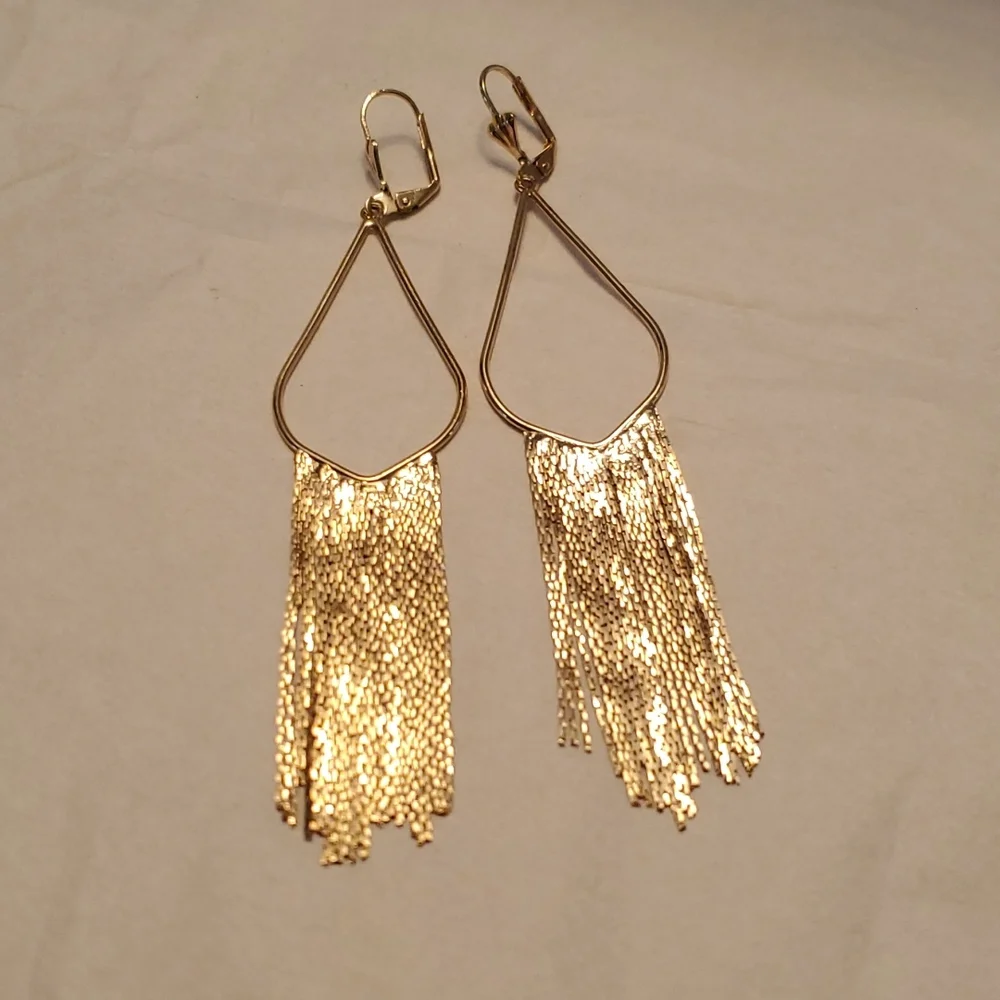 Gold Teardrop Chain Fringe Earrings | Statement Dangle | 3
